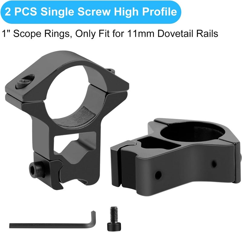 LONSEL 1'' Dovetail Scope Rings, 2 Pack High Profile or Medium Profile 1 Inch Scope Mount Rings for 11mm Dovetail Rails - Image 2